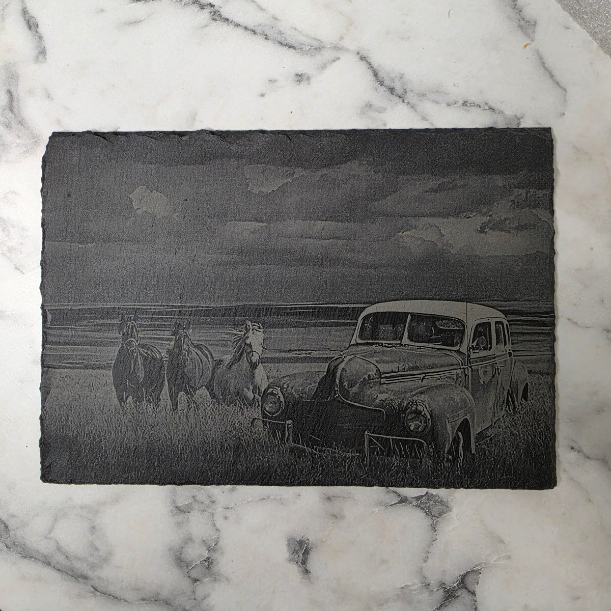 Slate, Lasered engraved,Prairie horse