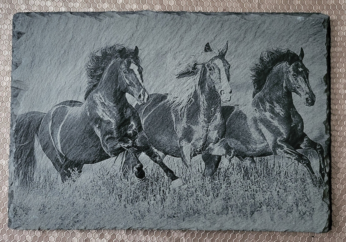 Slate, Lasered engraved, Horses,