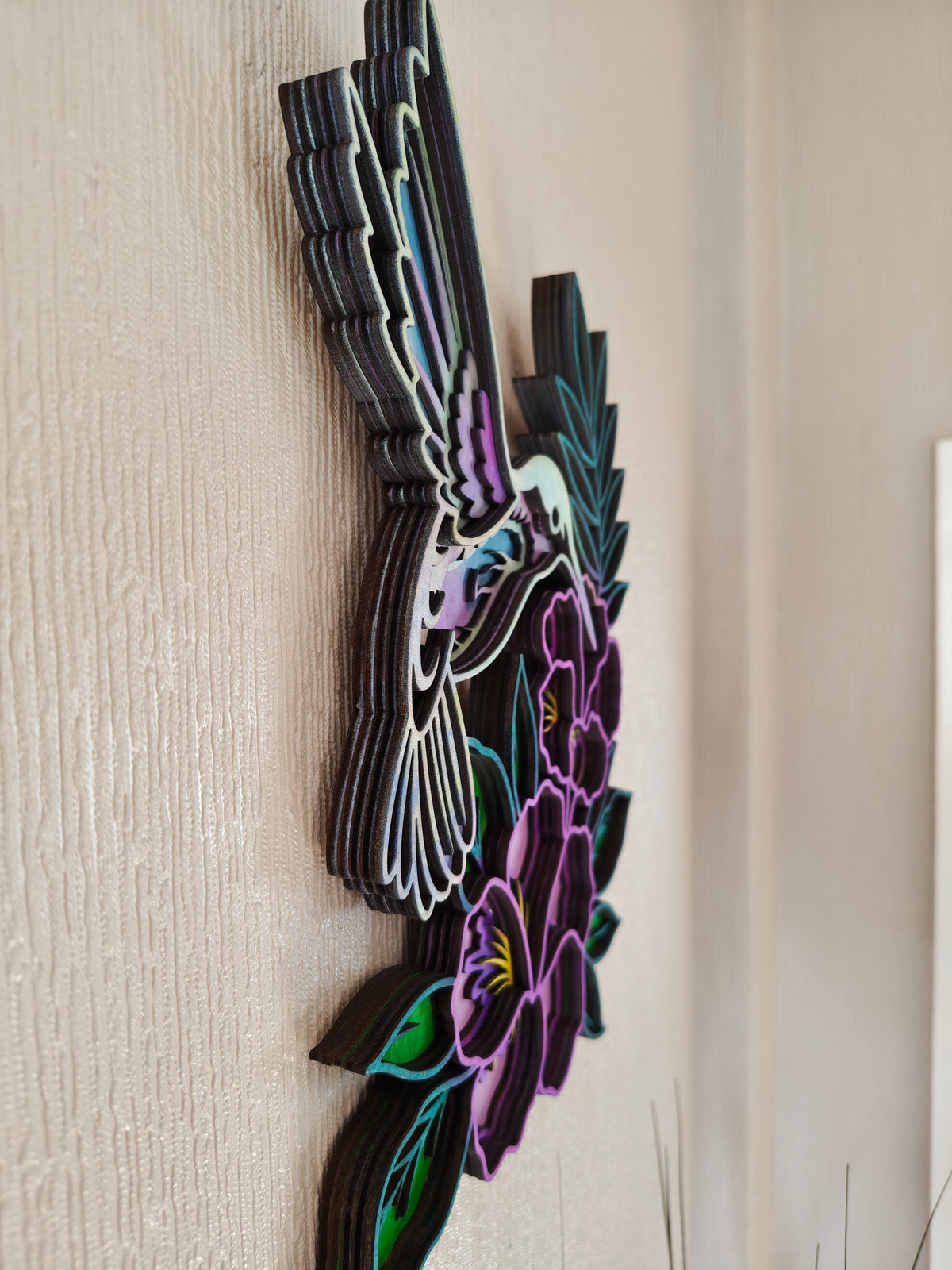 Multi Layered Humming bird laser cut wall art