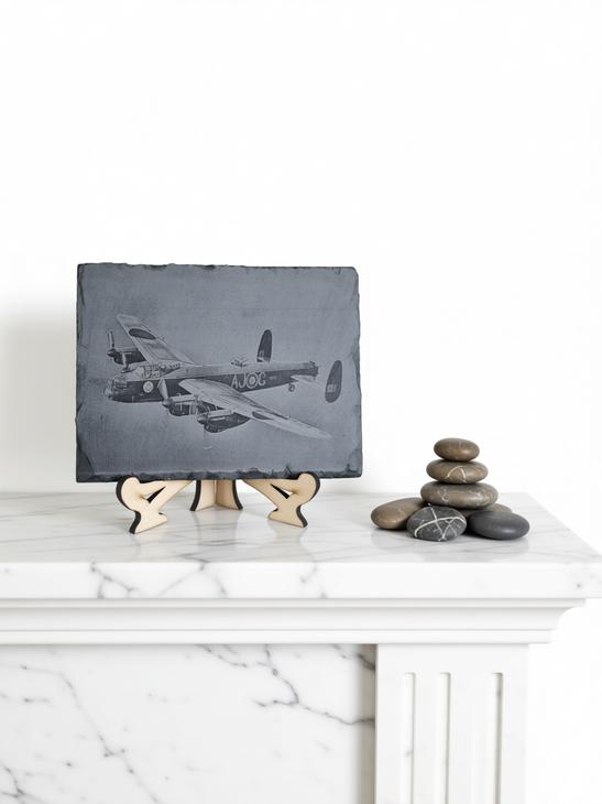 Charming laser-engraved  slate of a Lancashire bomber