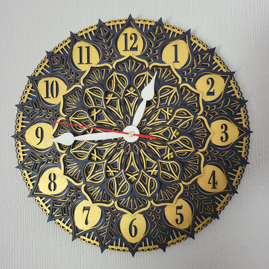 Multi layered laser cut wall art Clock.