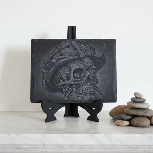 Slate, Lasered engraved,  Steam punk.