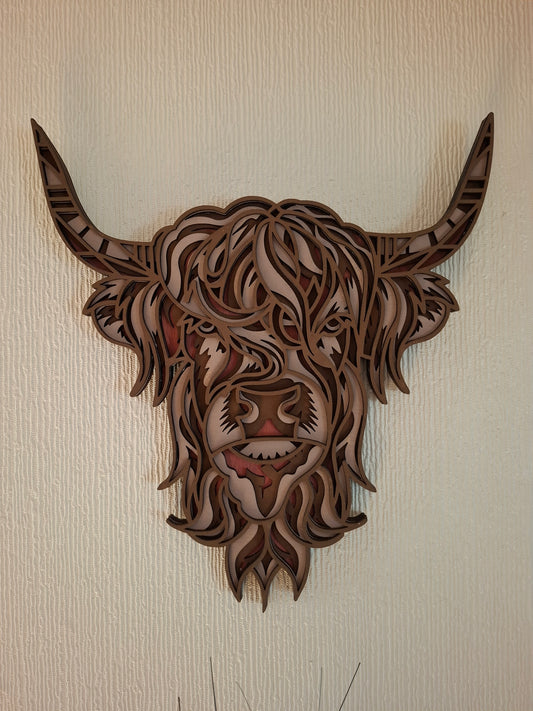 Highland cow Multi Layered laser cut wall art