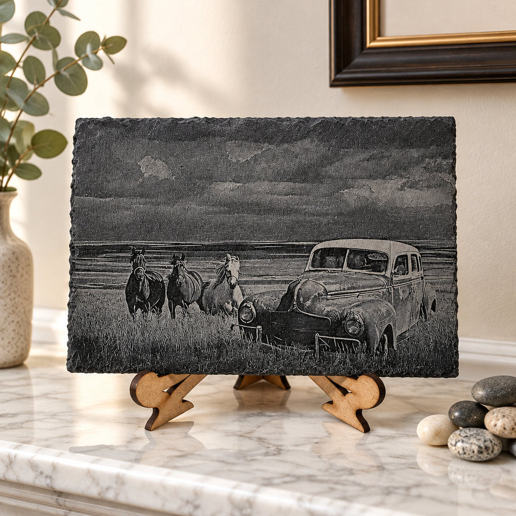 Slate, Lasered engraved,Prairie horse