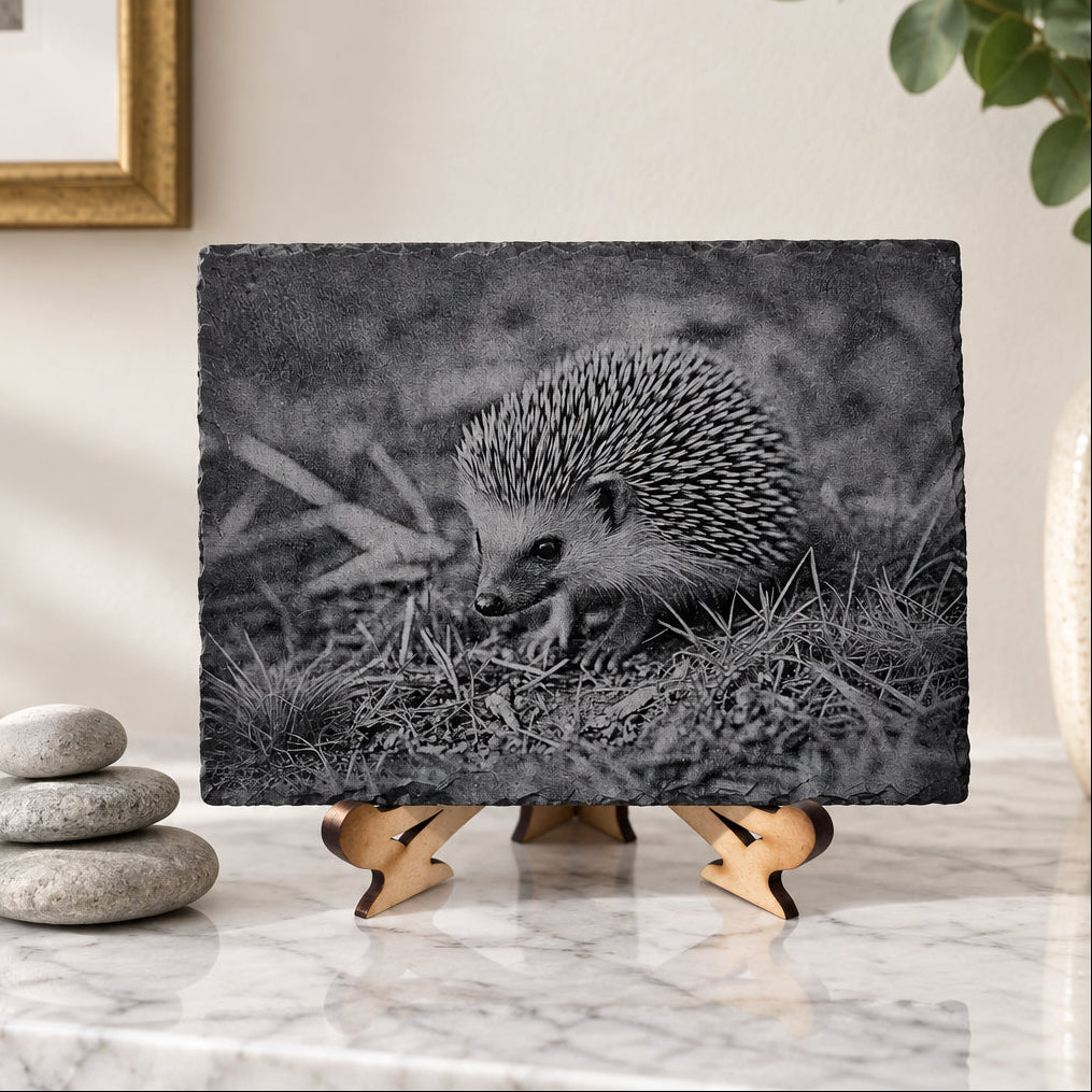 Laser-engraved  slate,  Hedgehog