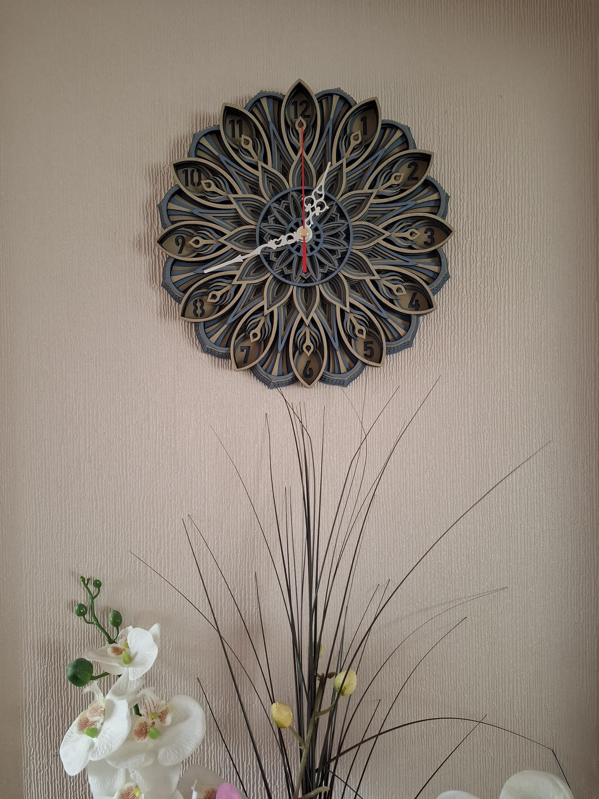 Multi layered laser cut wall art Clock.