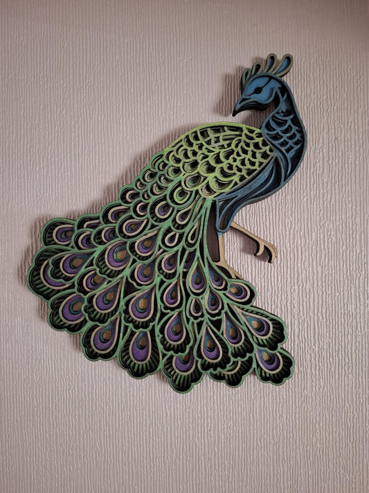 Multi Layered Peacock  laser cut wall art