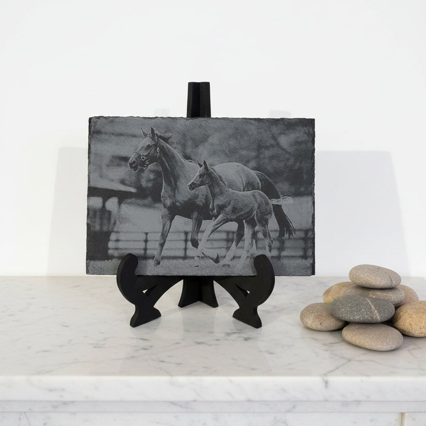 Slate, Lasered engraved,  Horse and Foal,