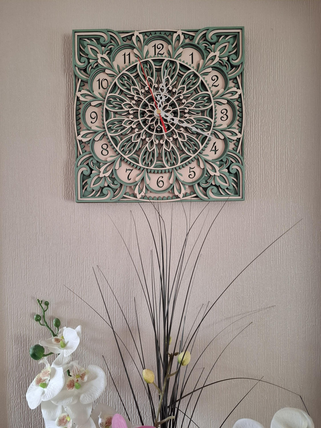 Multi layered laser cut wall art Clock.