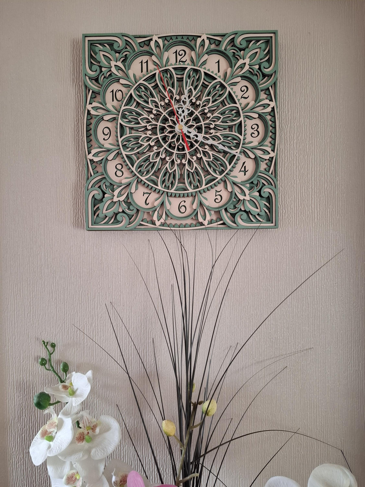Multi layered laser cut wall art Clock.