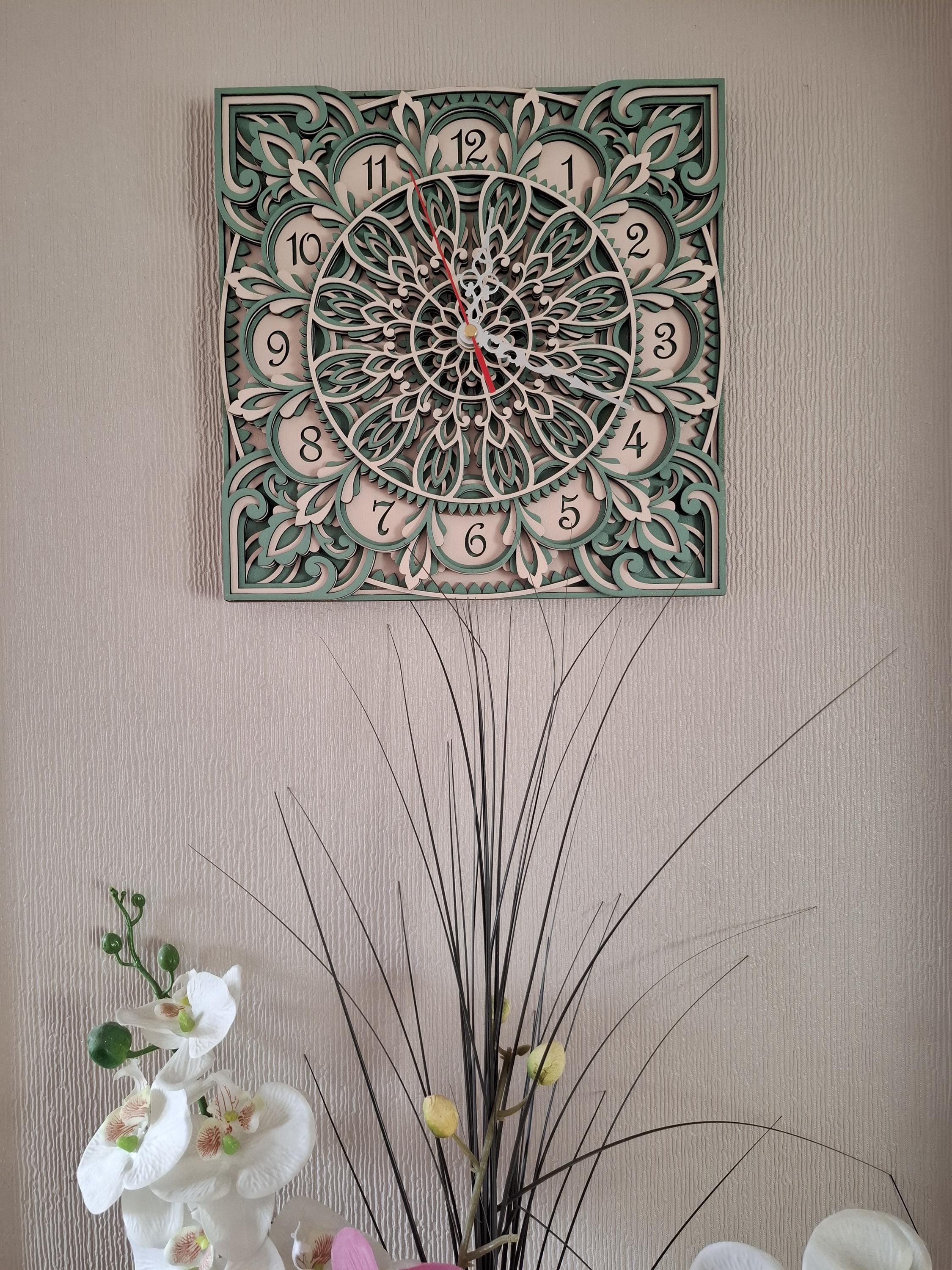 Multi layered laser cut wall art Clock.