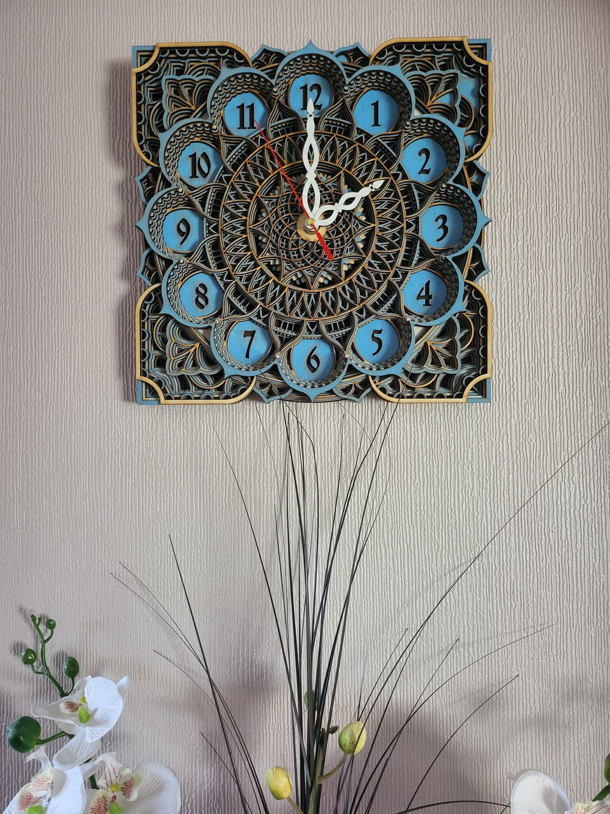 Multi layered laser cut wall art Clock.