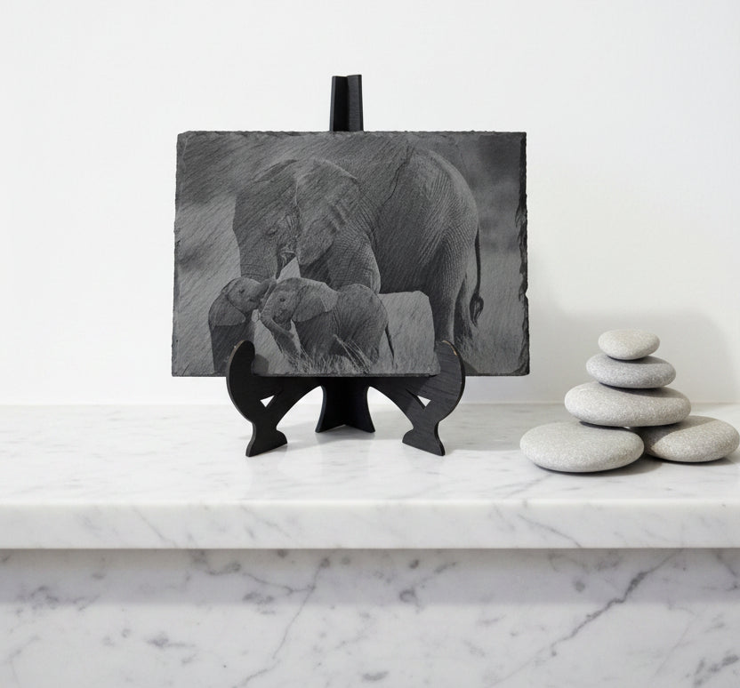 Slate, Lasered engraved, Elephants