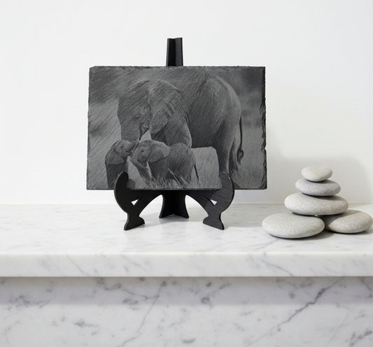 Slate, Lasered engraved, Elephants