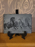 Slate, Lasered engraved,  Horses,