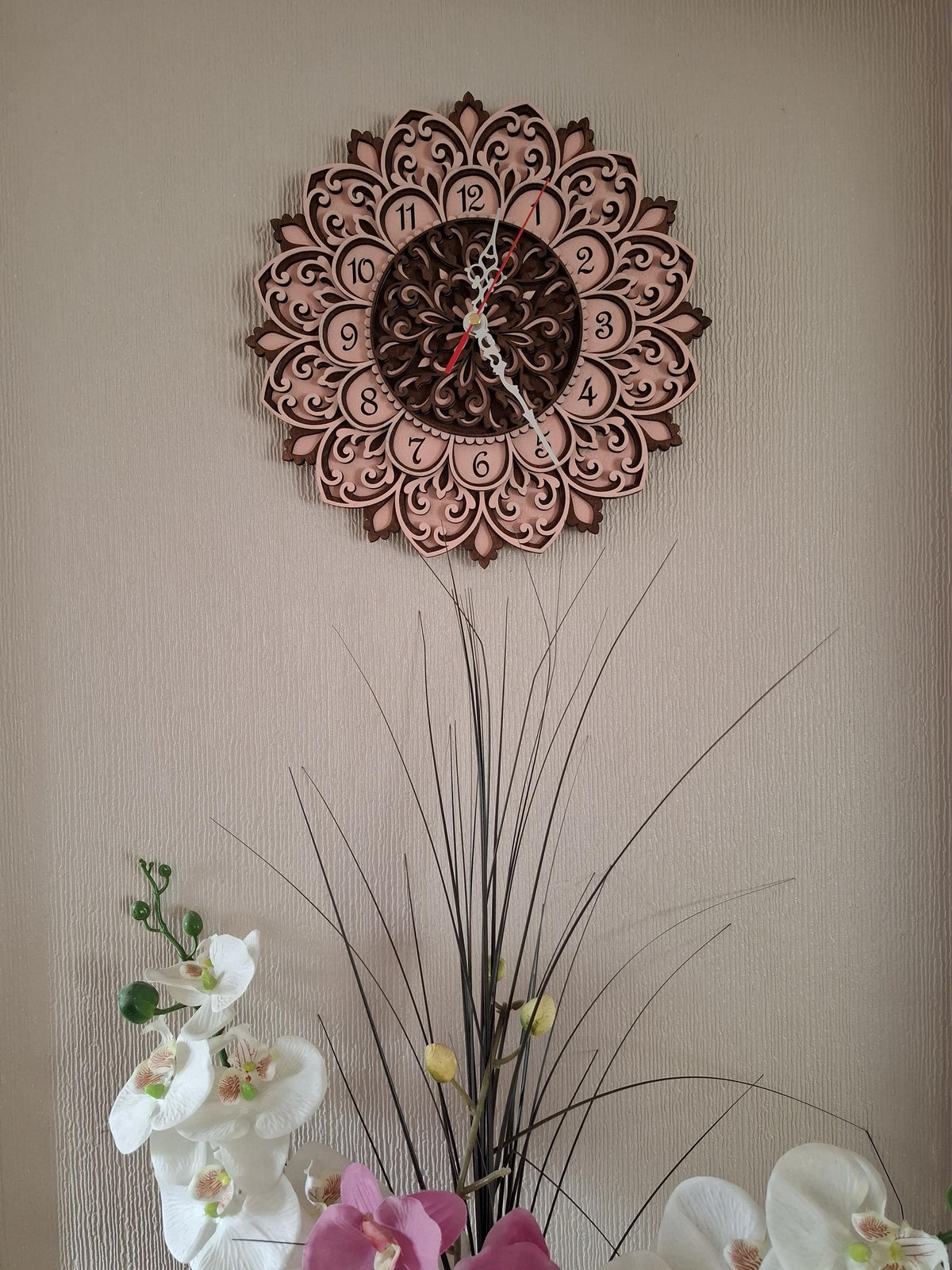 Multi layered laser cut wall art Clock.