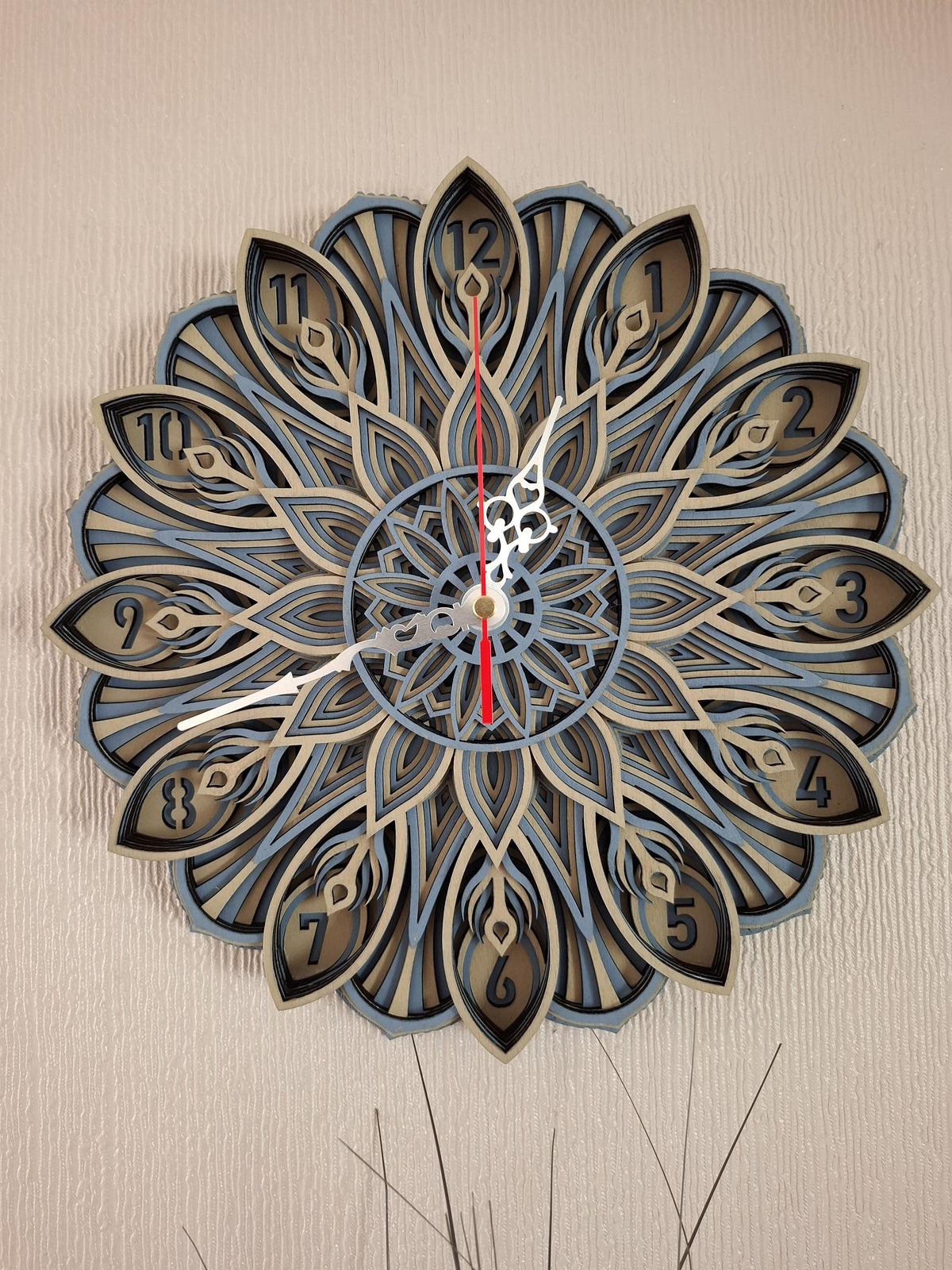 Multi layered laser cut wall art Clock.