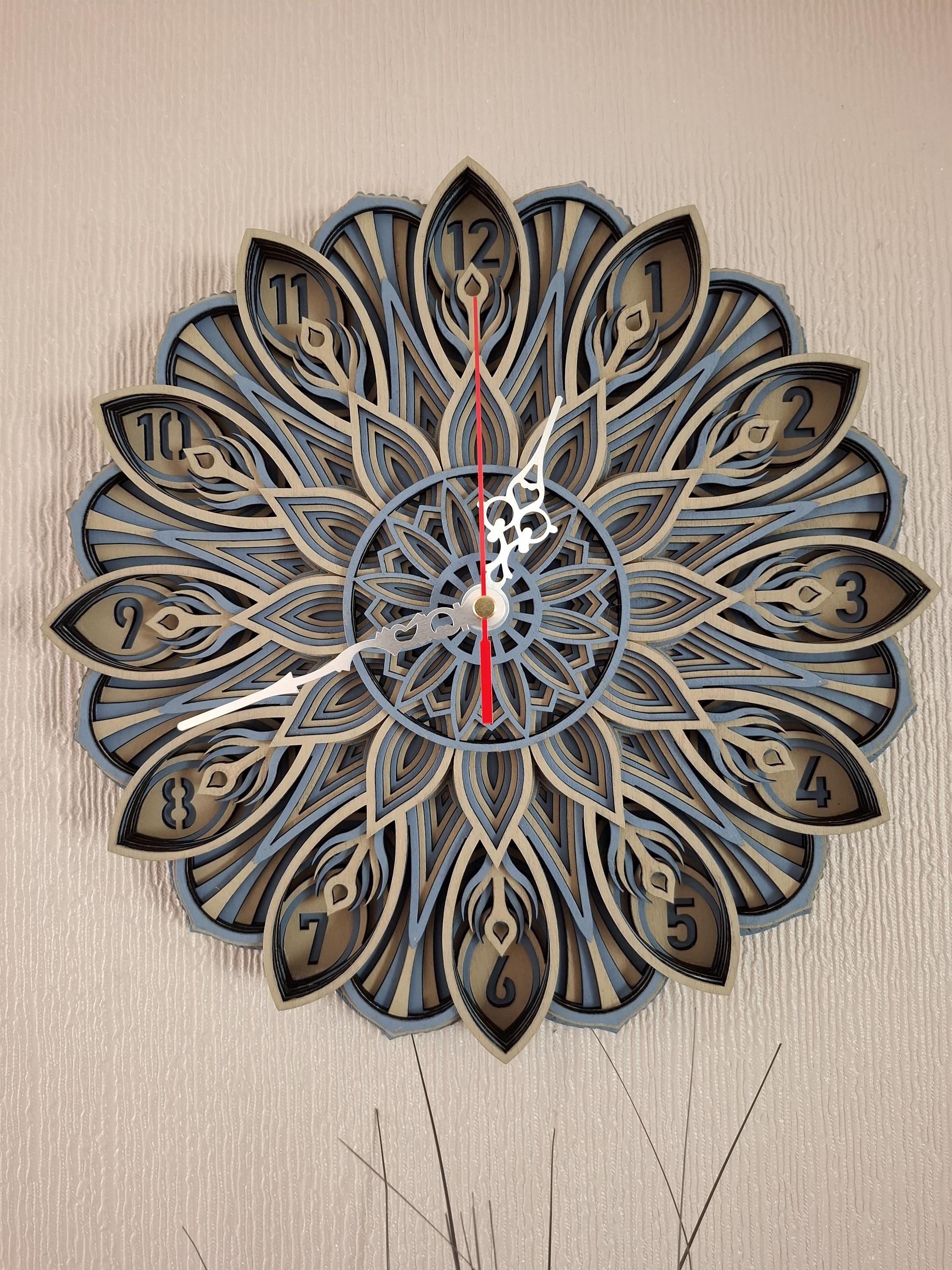 Multi layered laser cut wall art Clock.