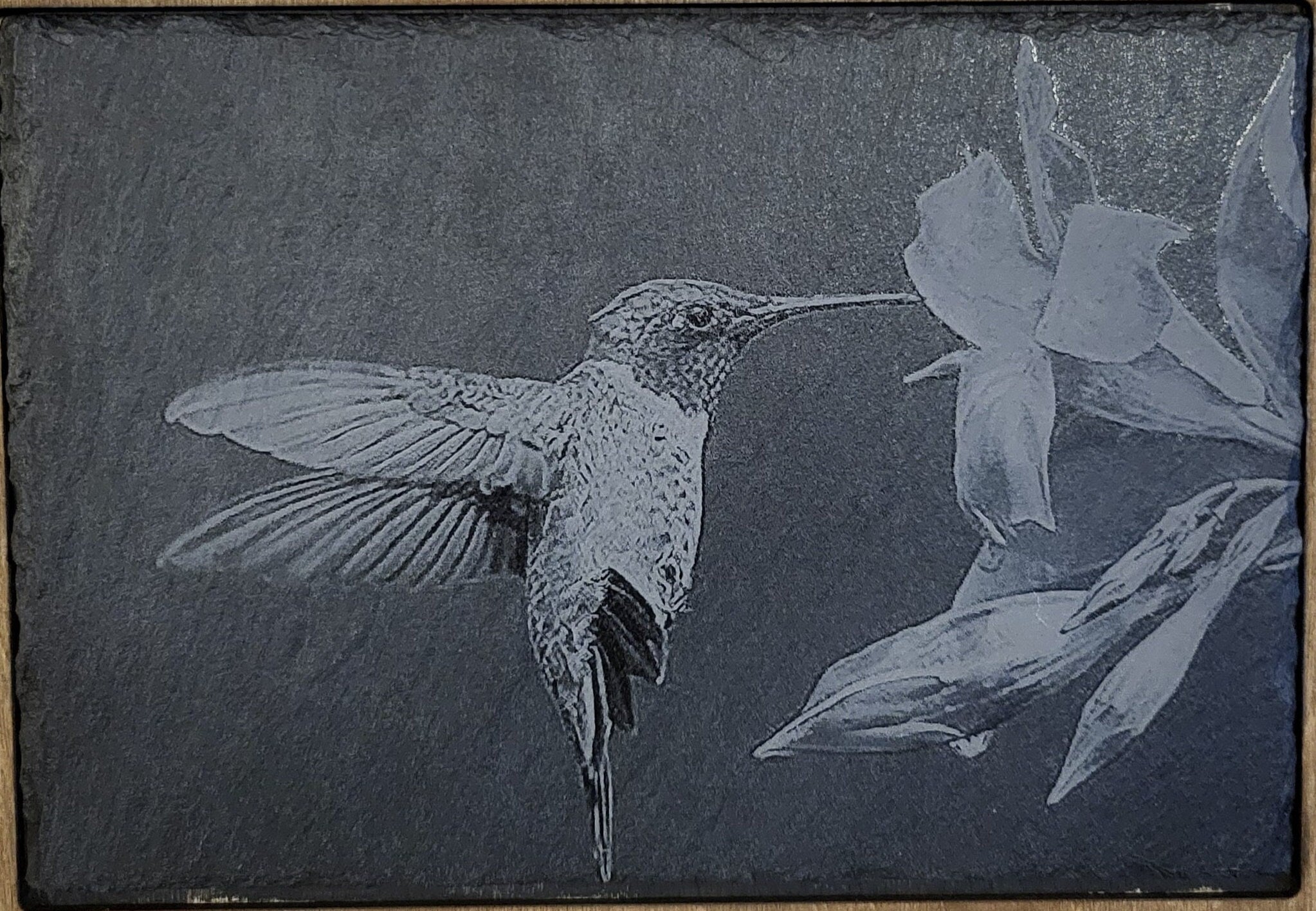 Slate, Lasered engraved, Humming bird,