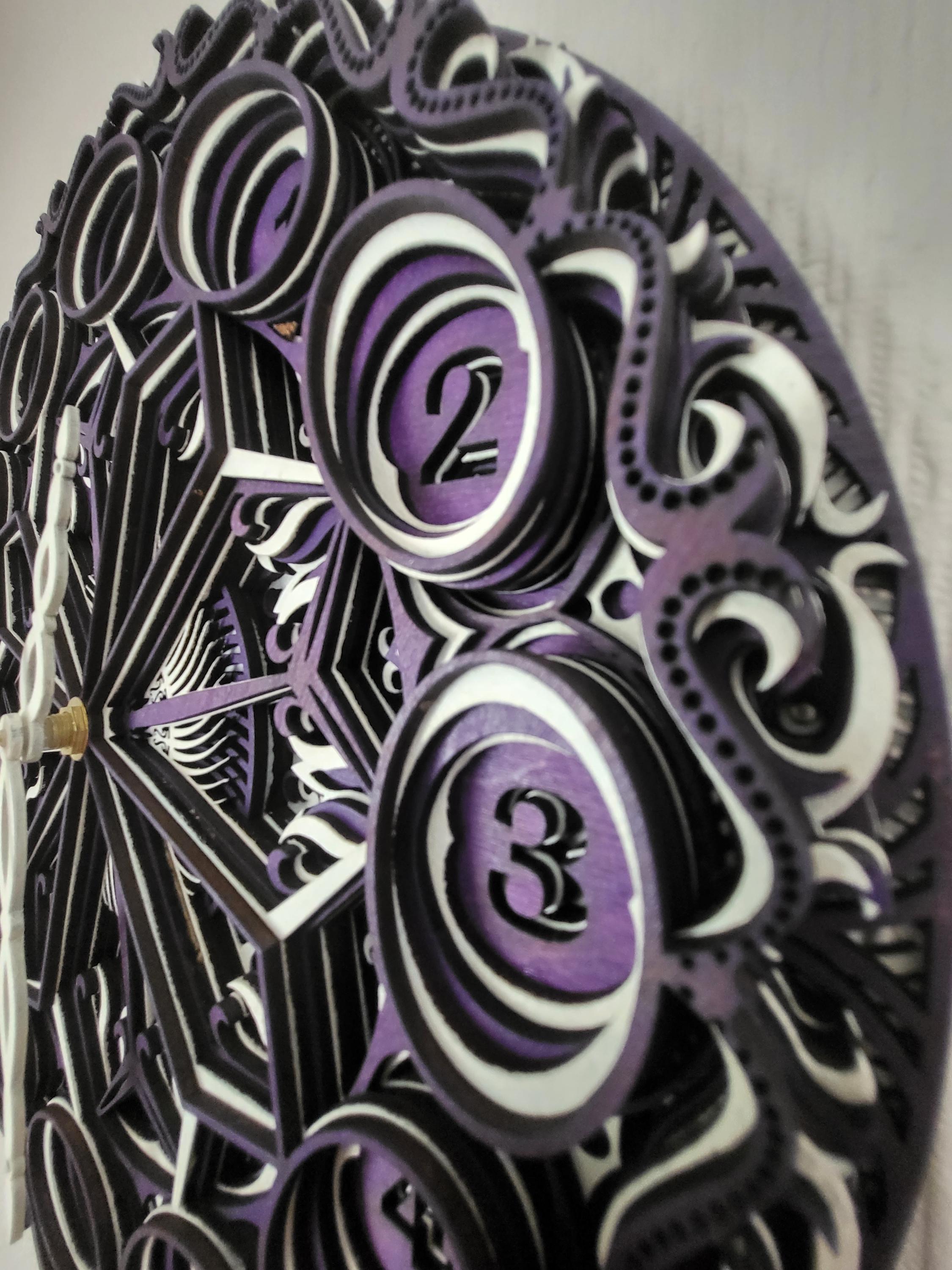 Multi layered laser cut wall art Clock.