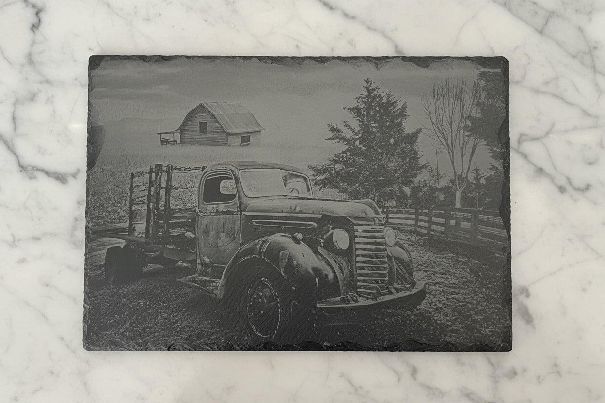 Slate, Lasered engraved, Old pickup