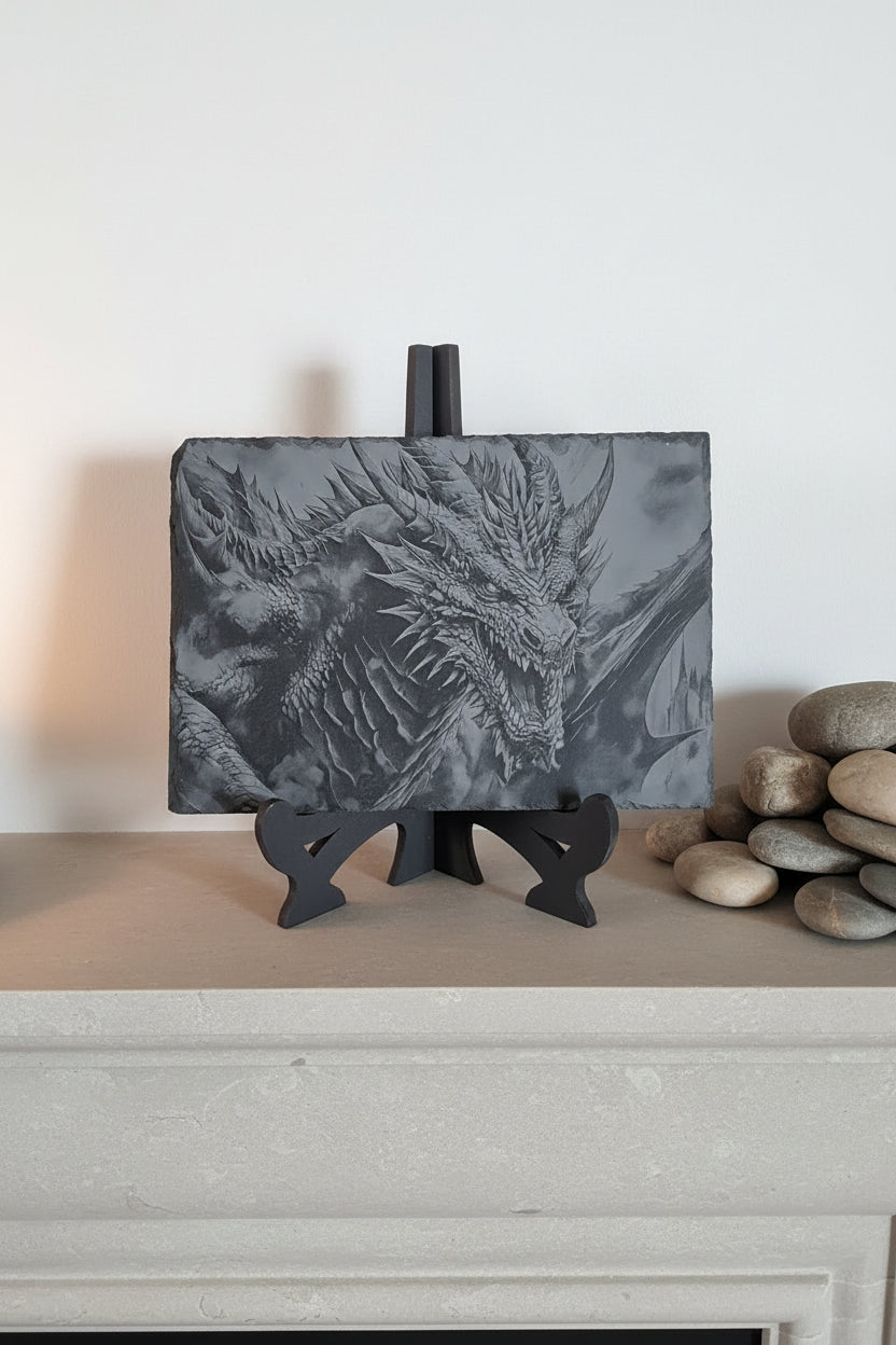 Slate, Lasered engraved dragon design