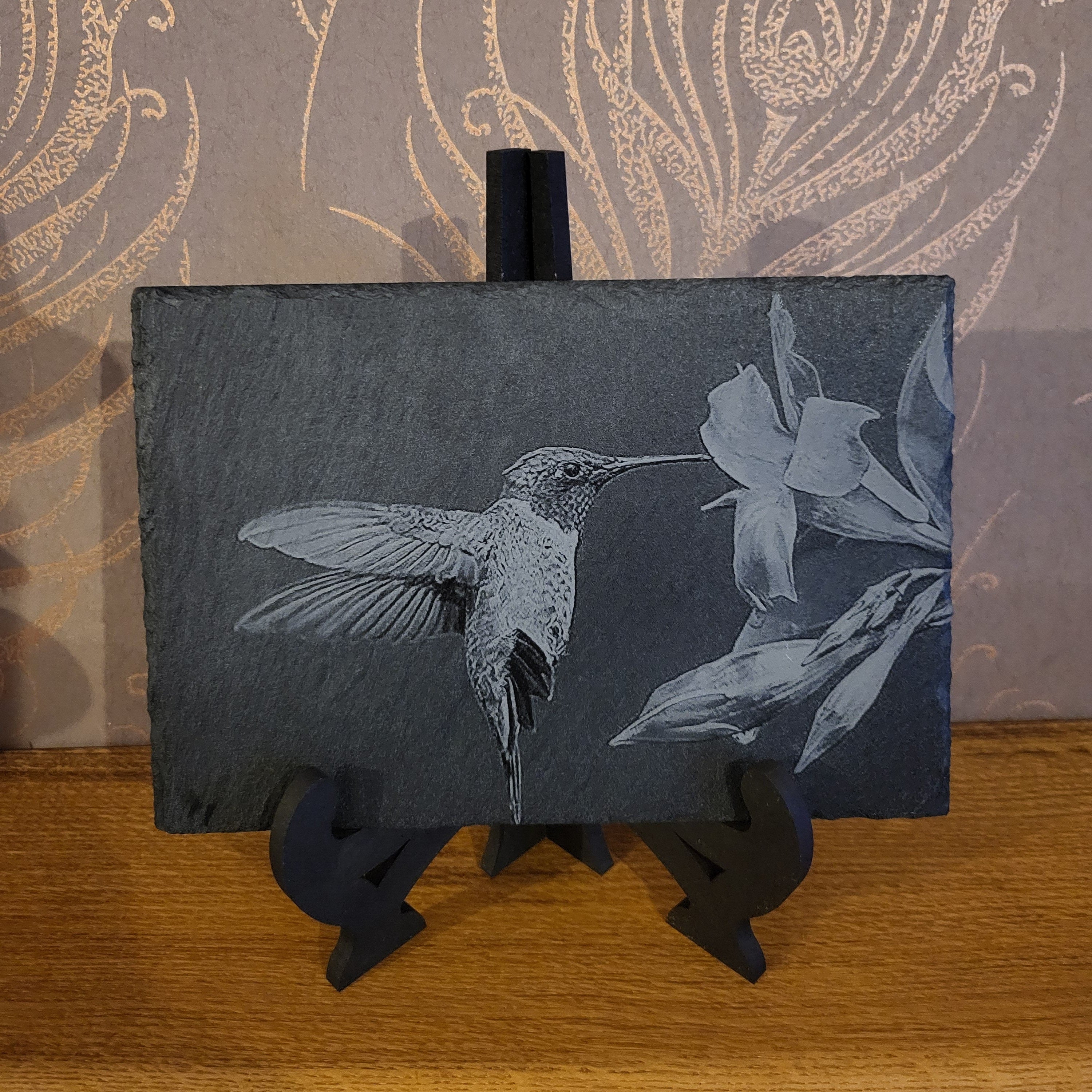 Slate, Lasered engraved, Humming bird,