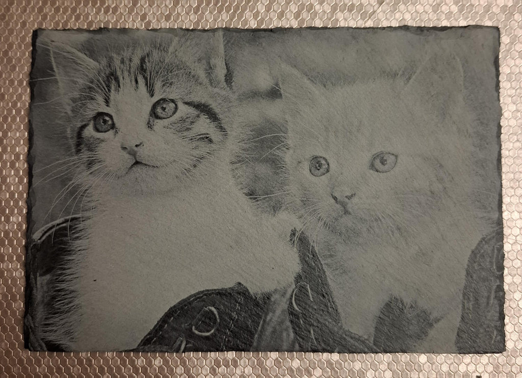 Slate, Lasered engraved.