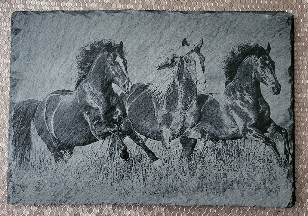 Slate, Lasered engraved,  Horses,