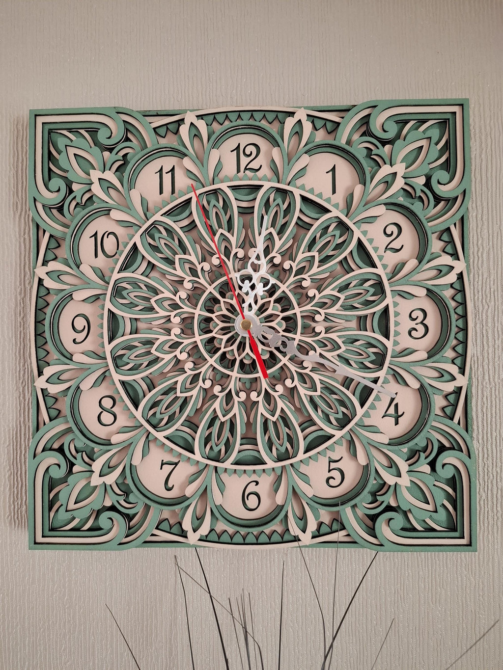 Multi layered laser cut wall art Clock.