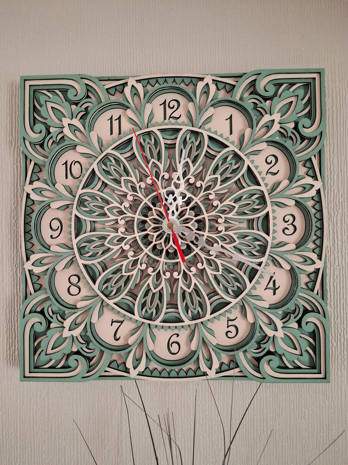 Multi layered laser cut wall art Clock.