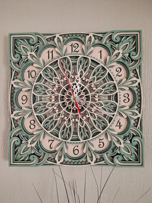 Multi layered laser cut wall art Clock.