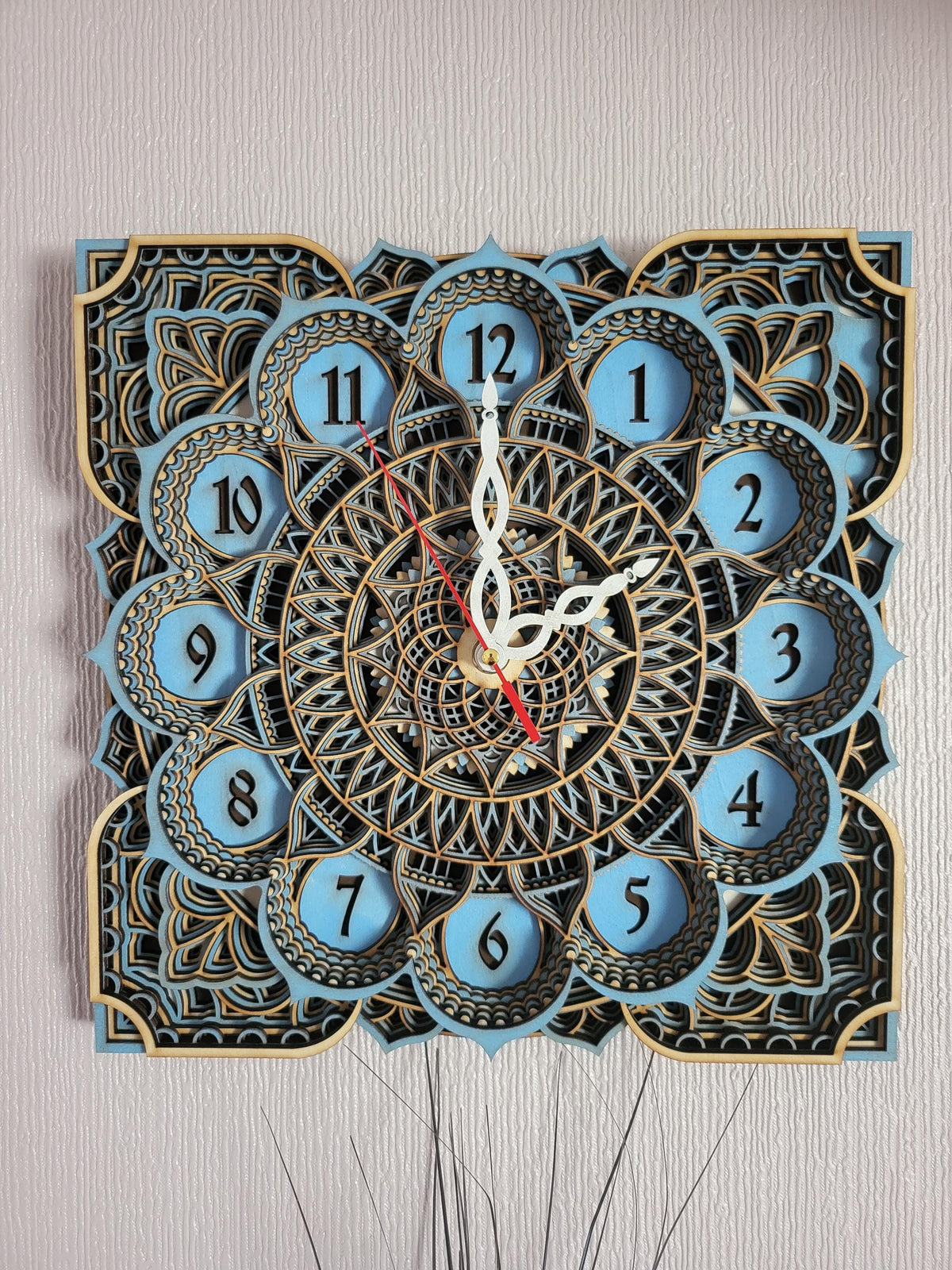 Multi layered laser cut wall art Clock.