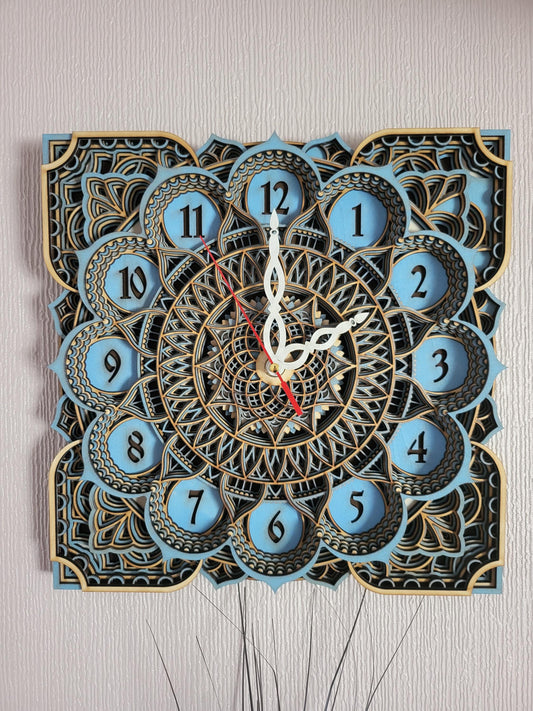 Multi layered laser cut wall art Clock.