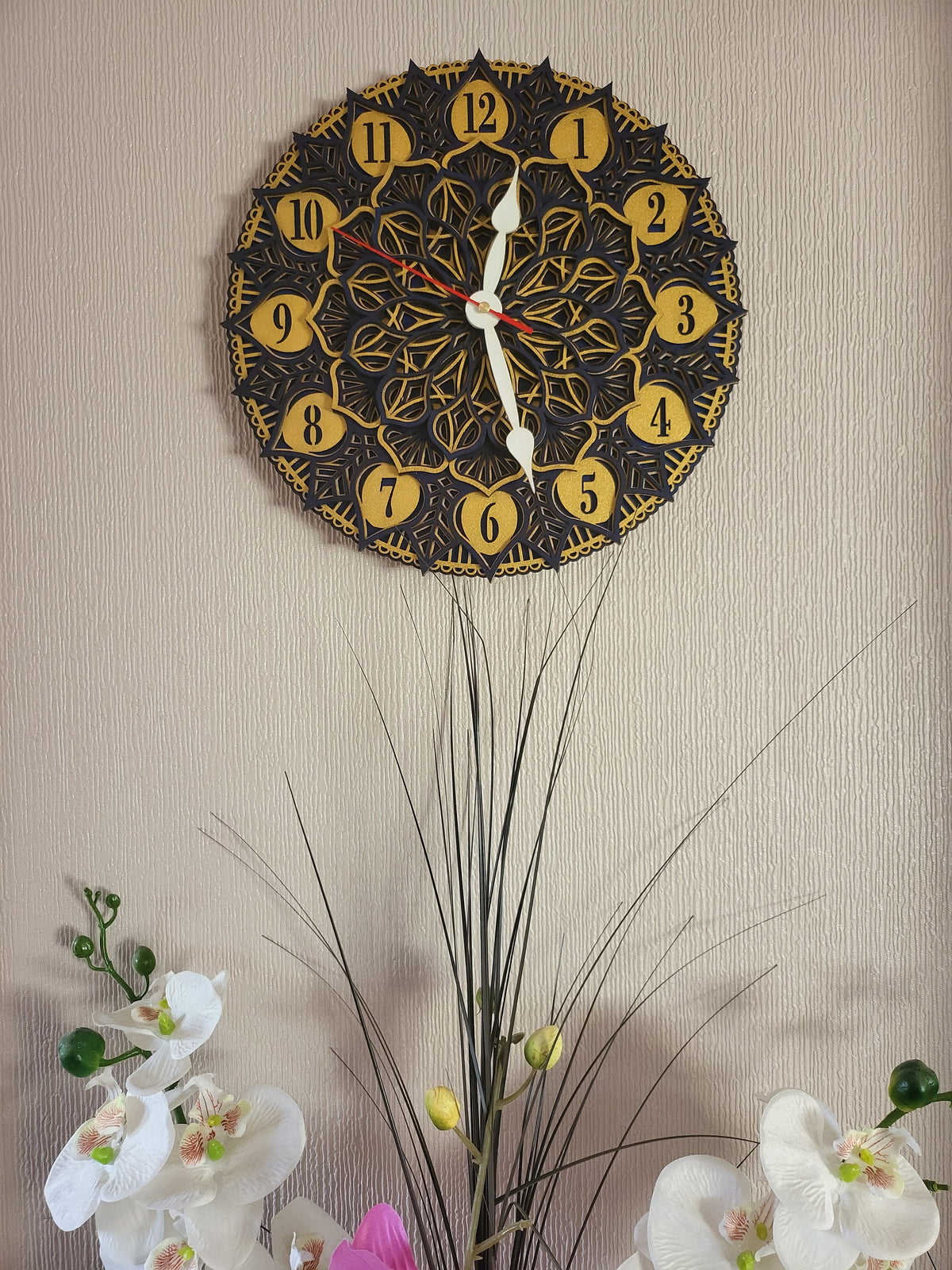 Multi layered laser cut wall art Clock.