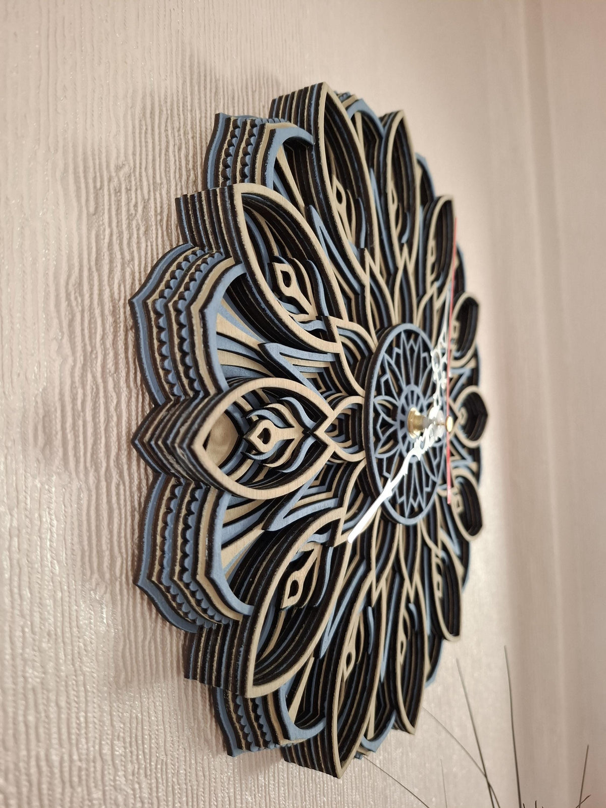 Multi layered laser cut wall art Clock.