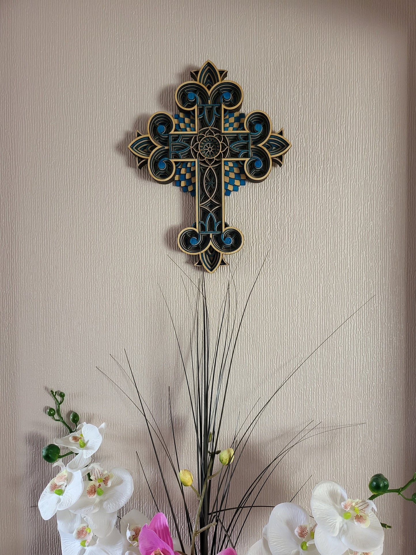 Multi Layered laser cut wall art Cross
