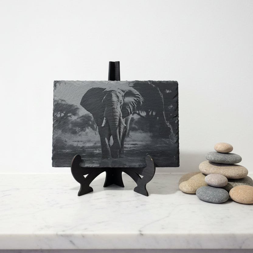 Slate, Lasered engraved, Elephant