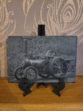 Slate, Lasered engraved, Traction engine.