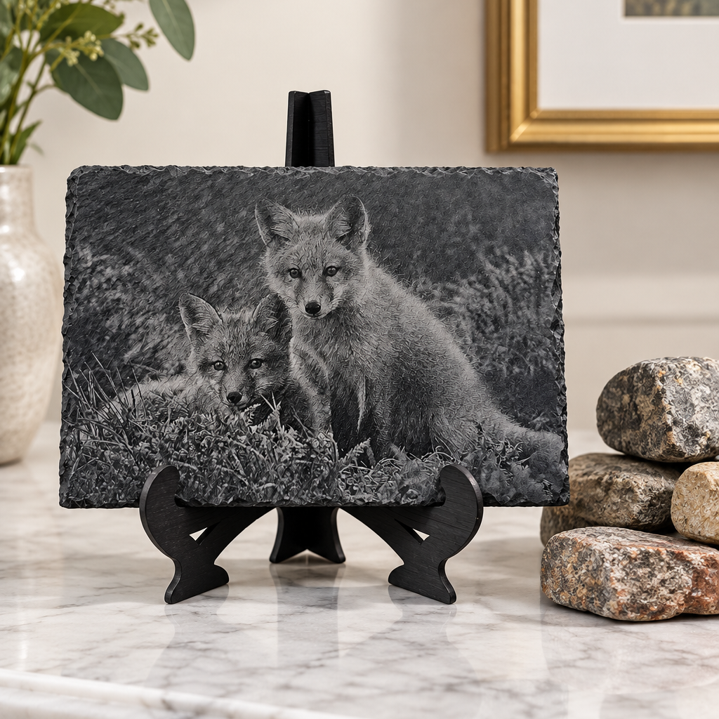 Slate, Lasered engraved, Fox