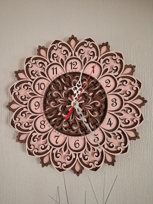 Multi layered laser cut wall art Clock.